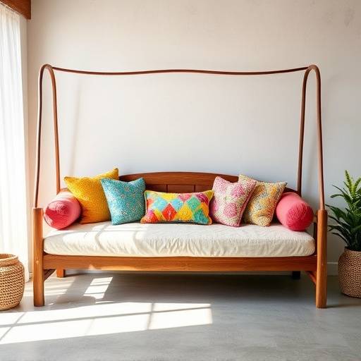 A daybed with colorful cushions